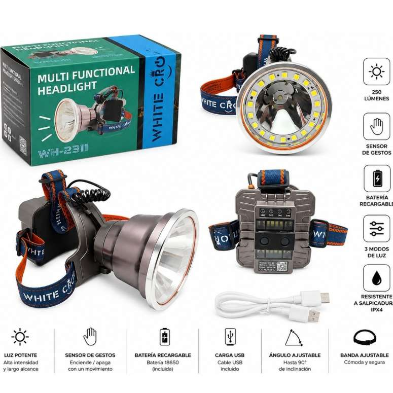 Foco Led Caza Camping Cabeza Linterna Minera Foco 800w