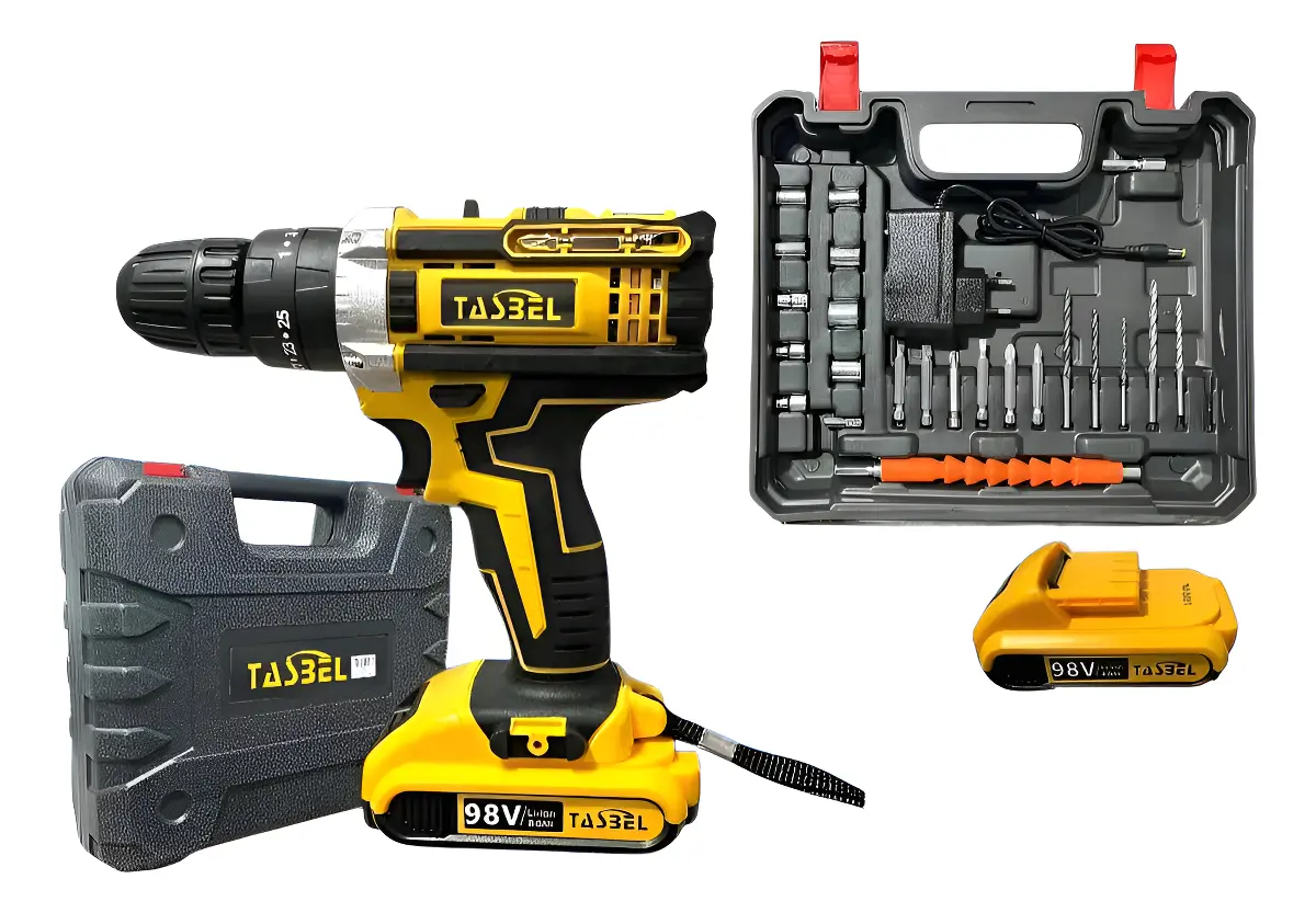 taladro inalámbrico destornillador y percutor de la marca Tasbel 98V