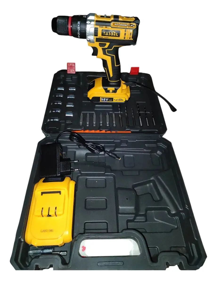 taladro inalámbrico destornillador y percutor de la marca Tasbel 98V