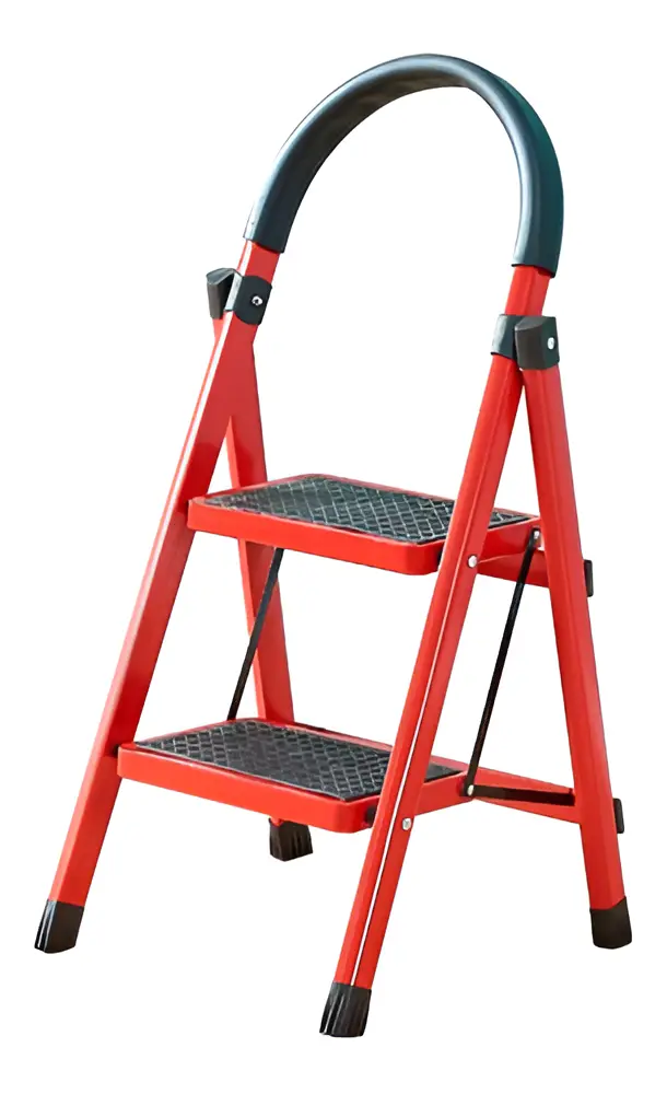 Escalera Plegable 2 Escalones Color Rojo Calidad y Firmeza