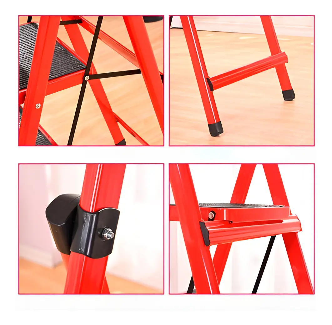 Escalera Plegable 2 Escalones Color Rojo Calidad y Firmeza