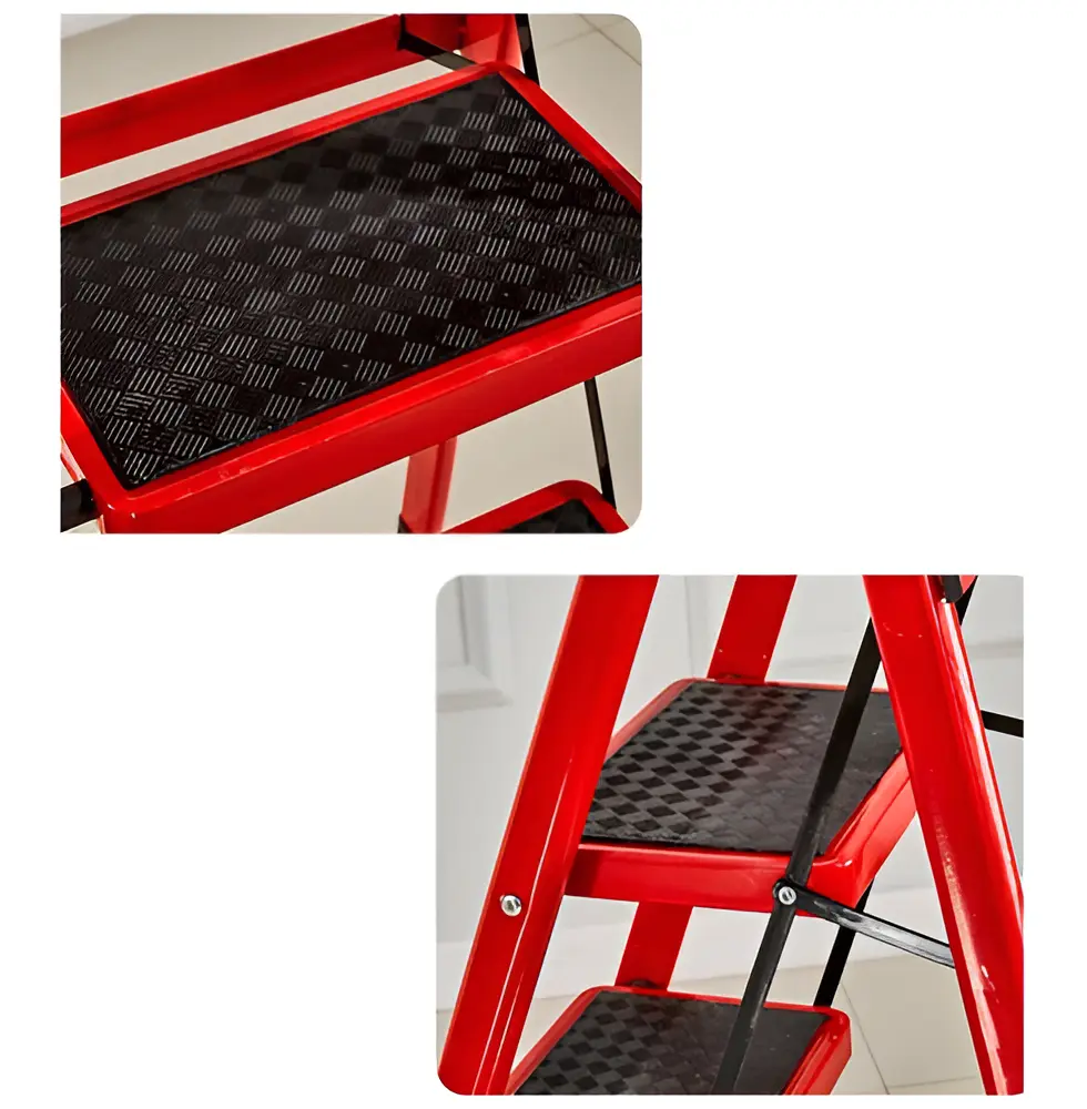 Escalera Plegable 2 Escalones Color Rojo Calidad y Firmeza