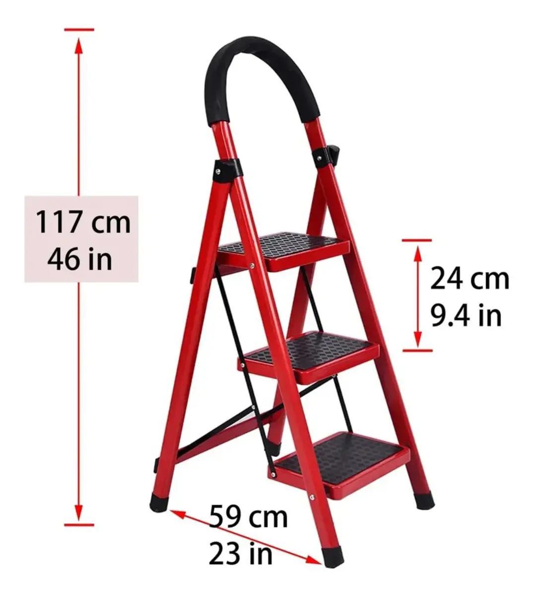 Escalera Plegable 3 Escalones Resistente Color Rojo