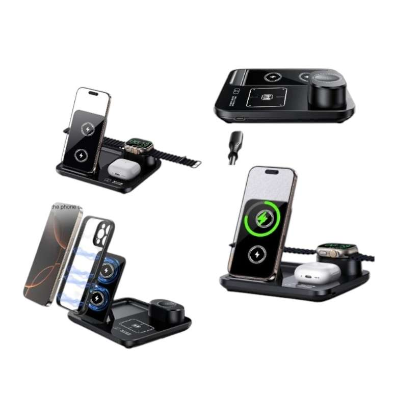 Cargador inalámbrico magnético 3 en 1 de color negro