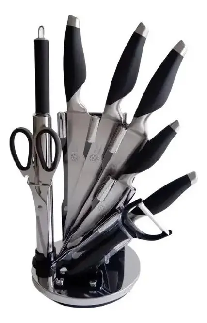 Juego Set De Cuchillos Con Base 9 Piezas Acero Inoxidable