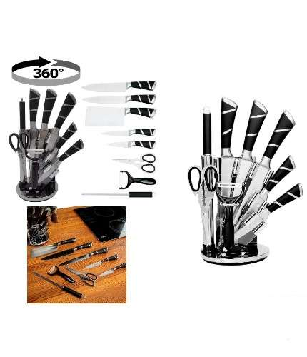 Juego Set De Cuchillos Con Base 9 Piezas Acero Inoxidable