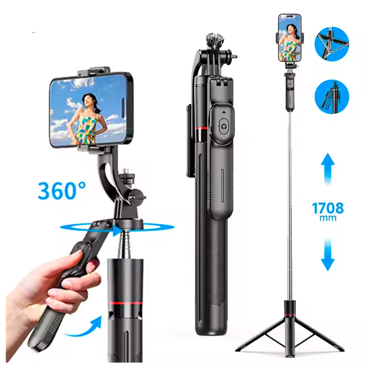 Palo selfie extensible 170Cm con función de trípode 2 en 1